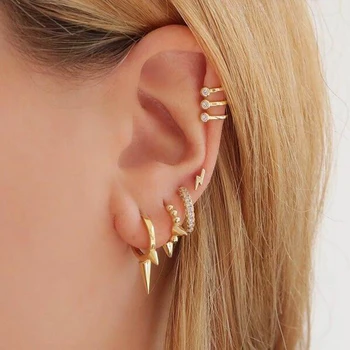 

simple minimal delicate dainty jewelry fine 100% 925 sterling silver round spike charm geometric mini huggie hoop earring girls