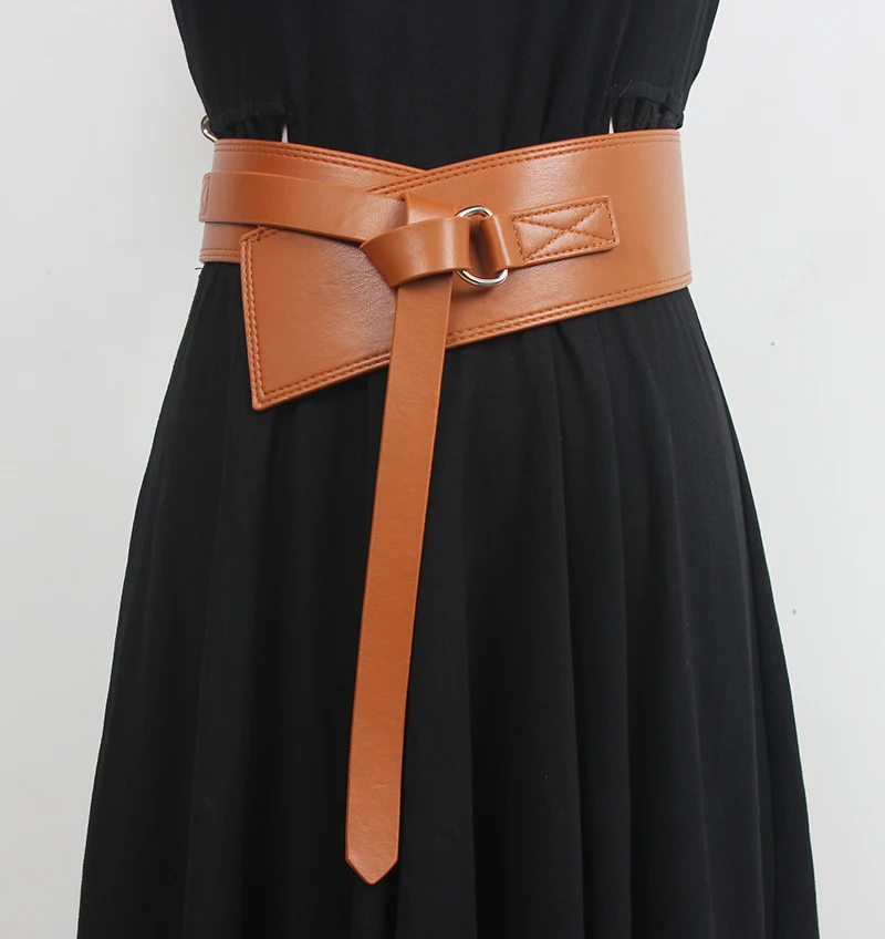 Women faux leather quality knot wide belt spring summer 2021 fashion