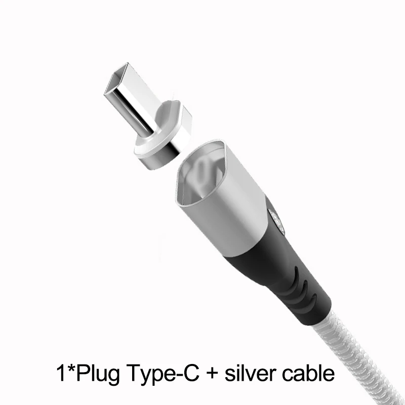 Silver For Type C IONCT Магнитный кабель 3A Быстрая зарядка для айфона IPad Xiaomi samsung Android магнитная зарядка телефон магнит зарядное устройство Micro USB type C провод для зарядки data - Цвет: Silver For Type C