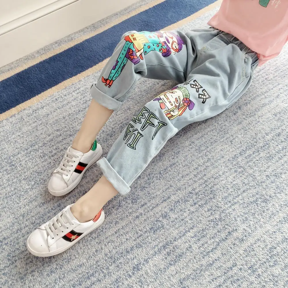 2020 New Arrival Girls' Jeans Cartoon Anime Beauty Hipster Children's Jeans Children's Clothing Teen Girls Jeans Kids 3-13 Years