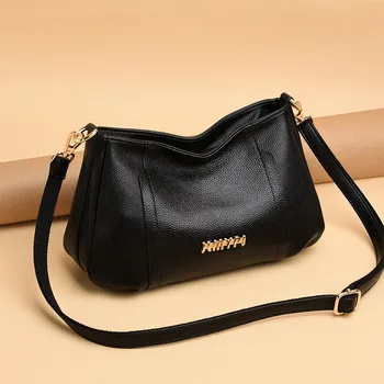 

2020 Women Shoulder Bags Sac A Main Soft Ruched Black Leather Female Crossbody Bag High Quality Lady Handbag Women Messenger Bag
