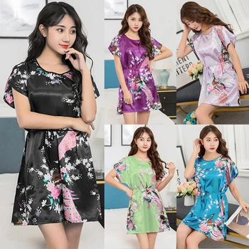 

Women Short Sleeve Nightdress Satin Sleepwear Nightgown Women Ladies Faux Silk Robes Nightwear Night Dress