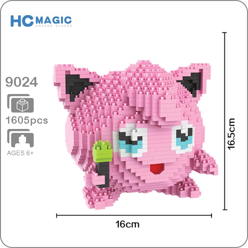 

HC 9024 Jigglypuff Pink 3D Model 1605pcs DIY Micro Mini Diamond Building Small Blocks Bricks Assembly Toy no Box