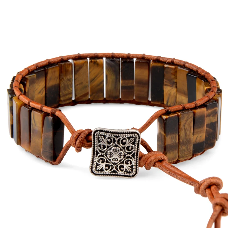 tiger eye Chanfar 7 Браслет Чакра в богемном стиле натуральный камень, Ручной работы Бусины-трубки обертка из натуральной кожи браслет для занятий йогой Парные браслеты - Окраска металла: tiger eye