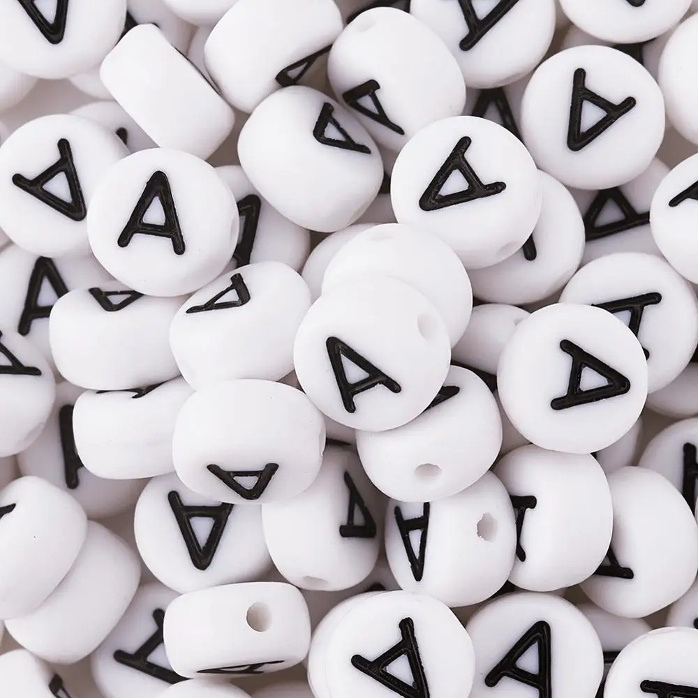 100 шт. акриловые бусины с буквами алфавита Vowel Consonant белые плоские круглые для