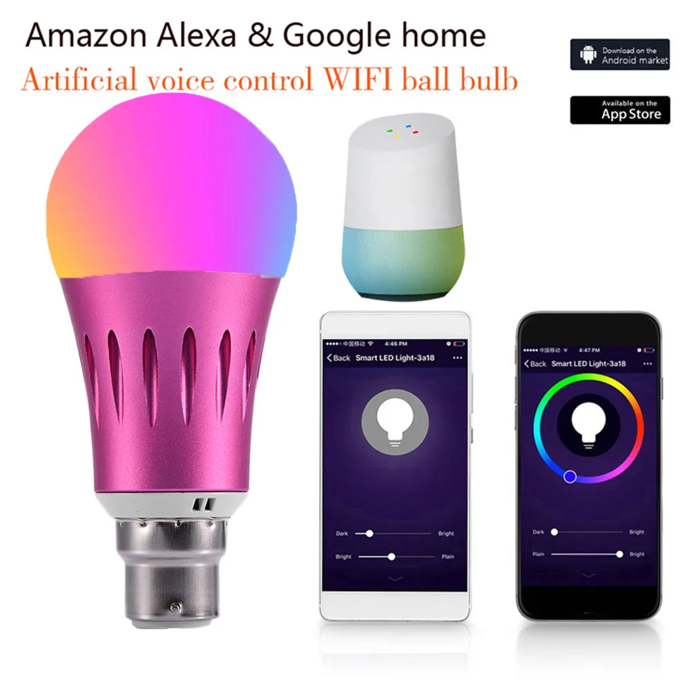 

Wifi Light Bulb Intelligent Lamp Voice Audio Amazon Alexa Google Home Control Ampoule Led E27 E14 B22 E26 Rgb Lighting For Home