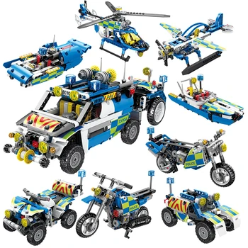 

4and1 Helicopter Motorcycle special police explosion-proof car Model Building Blocks Sets Bricks Educational toys for Children
