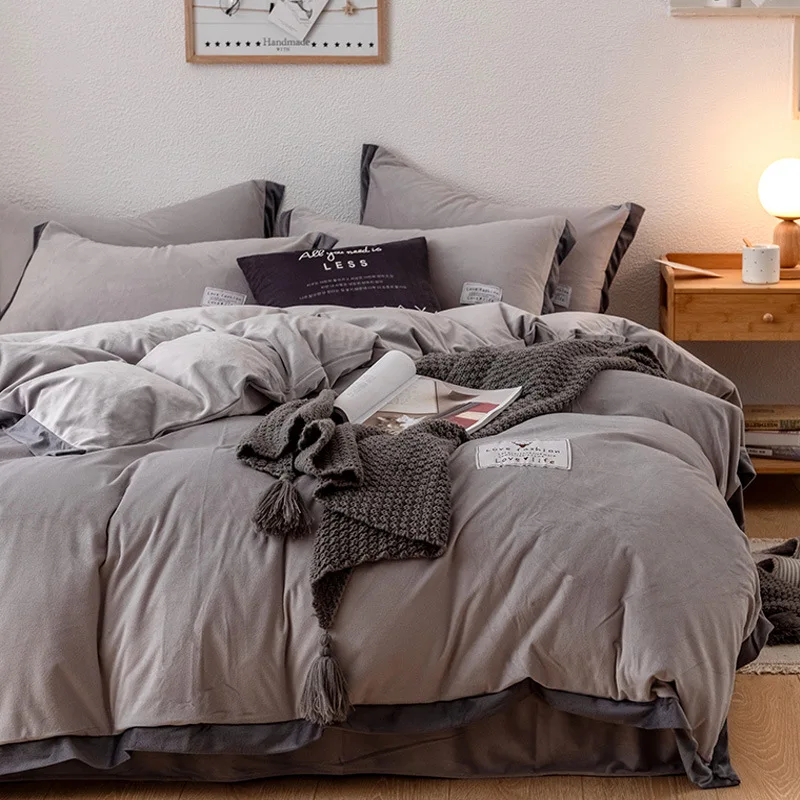 DIGYHOME, 4 шт., фланелевый Комплект постельного белья, высокое качество, коралловый флис, бархат, сплошной цвет, простыня, пододеяльник, наволочка, Комплект постельного белья