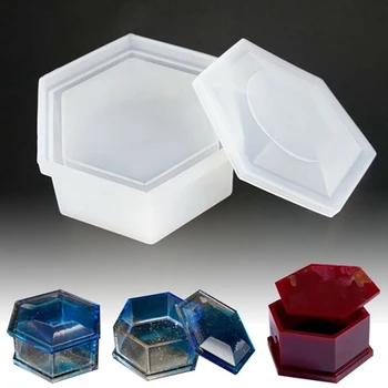 

Silicon DIY Crystal Epoxy Hexagonal Storage Box Clay Mold Jewelry Making Gift Box Hexagon Storage Box Mould
