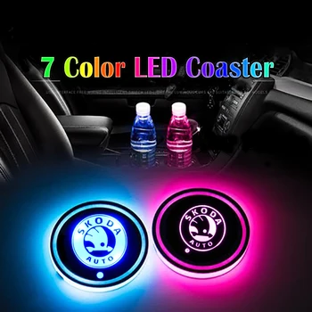 

2pcs Car Styling Logo Light LED Cup Drink Holder Anti Slip For Skodas Rapid Fabia Yeti kodiaq octavia a7 kodiaq Car Accessories