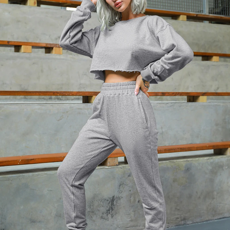Scollo quadrato rimovibile imbottito manica lunga Crop Top Set Yoga tute  sportive Leggings Fitness Set allenamento abbigliamento Set sportivo| | -  AliExpress