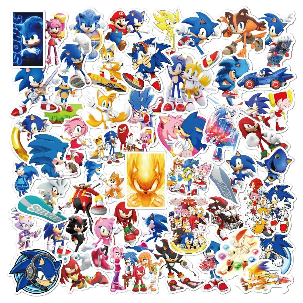50PCS Set Kids Stickers Super Sonic the Hedgehog Knuffel Knuckles Figures Sticker For Laptop Bike Skateboard Luggage | Игрушки и хобби