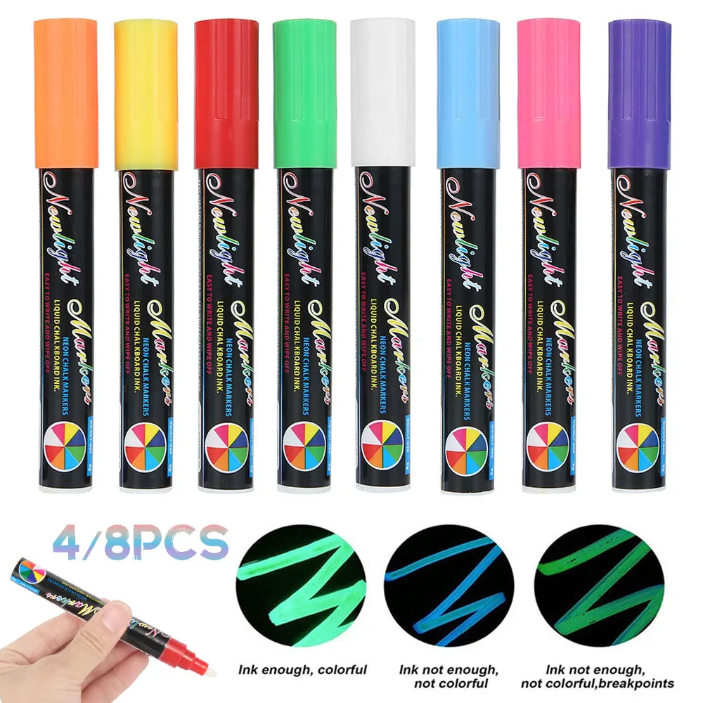 4/8 cores highlighter fluorescente caneta marcador de giz líquido neon caneta para led placa de escrita para pintura graffiti escritório fornecimento