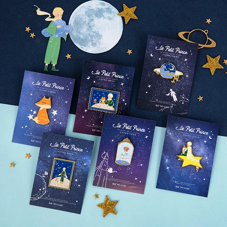 Le Petit Prince серия металлический бейдж с держателем Kawaii Роза маленькая печать лиса