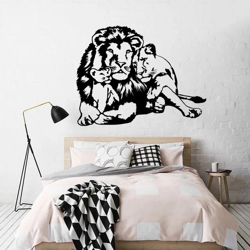 Large Lions  Realistic Jungle Animal Wall Sticker Bedroom Kids Room Cartoon Family Lion Safari Wall Decal Living Room Vinyl   (2)