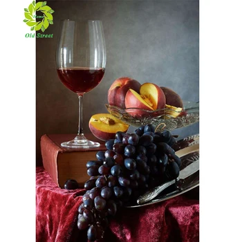 

Old Street Home DIY Diamond Embroidery Kitchen Food Wine Fruit Grape Diamond Painting Cross Stitch Round Mosaic Decoration