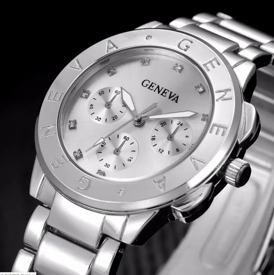 Новинка, известный бренд, золотые часы Geneva с кристаллами, повседневные кварцевые часы для женщин, нержавеющая сталь, нарядные часы, Relogio Feminino, мужские часы - Color: As shown-2