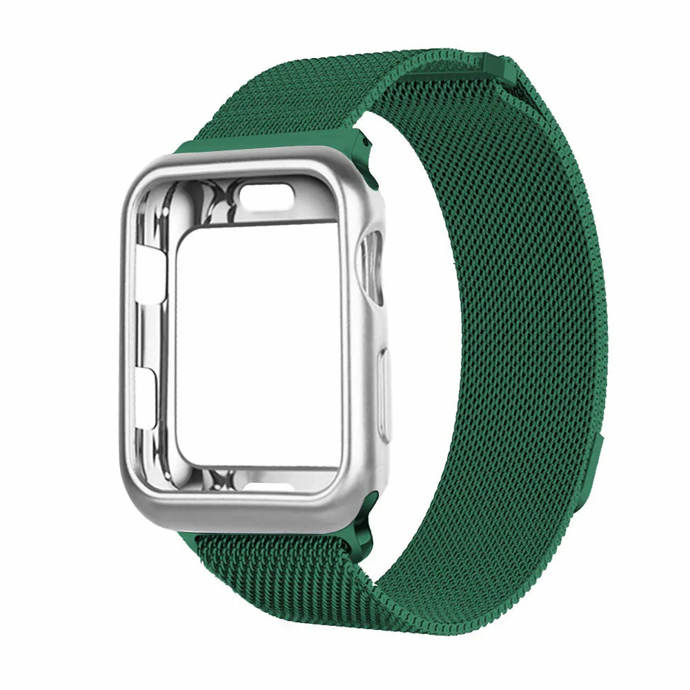 Dark green Миланский сетчатый Браслет из нержавеющей стали ремешок для Apple Watch, версия 1, 2, 3, 42 мм, 38 мм, ремешок на запястье с наручных часов iwatch чехол 4 5 40/44 мм - Цвет ремешка: Dark green