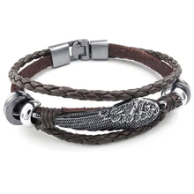 2 шт ювелирные изделия мужской и дамский браслет, ангельский Пернатый браслет, кожа, натуральная кожа Сплав, черный серебряный с коричневым S
