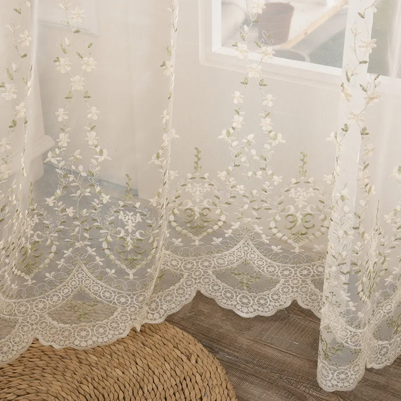 Details about   Embroidered Floral Sheer Curtain Living Room Lace Wave Side Romantic Pastoral 
