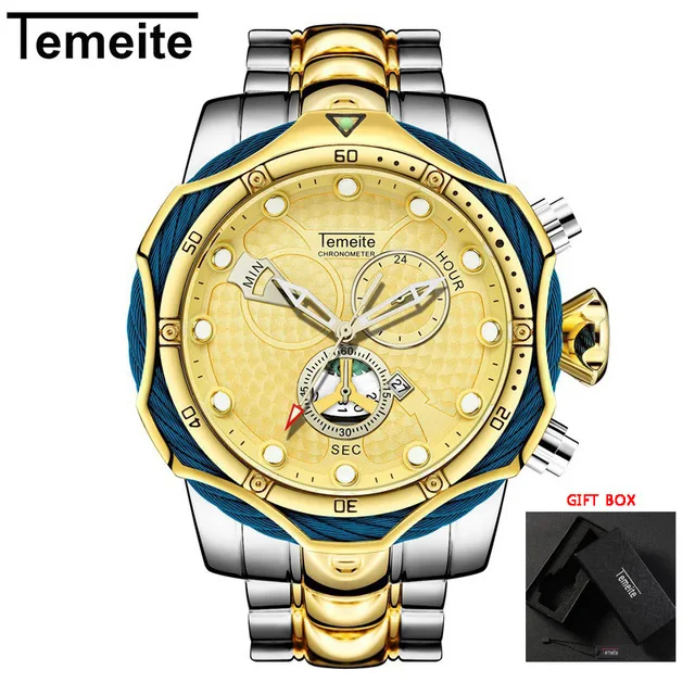 sil gold gold Мужские часы от ведущего бренда, роскошные золотые часы, мужские кварцевые часы с большим циферблатом, деловые водонепроницаемые наручные часы - Цвет: sil gold gold