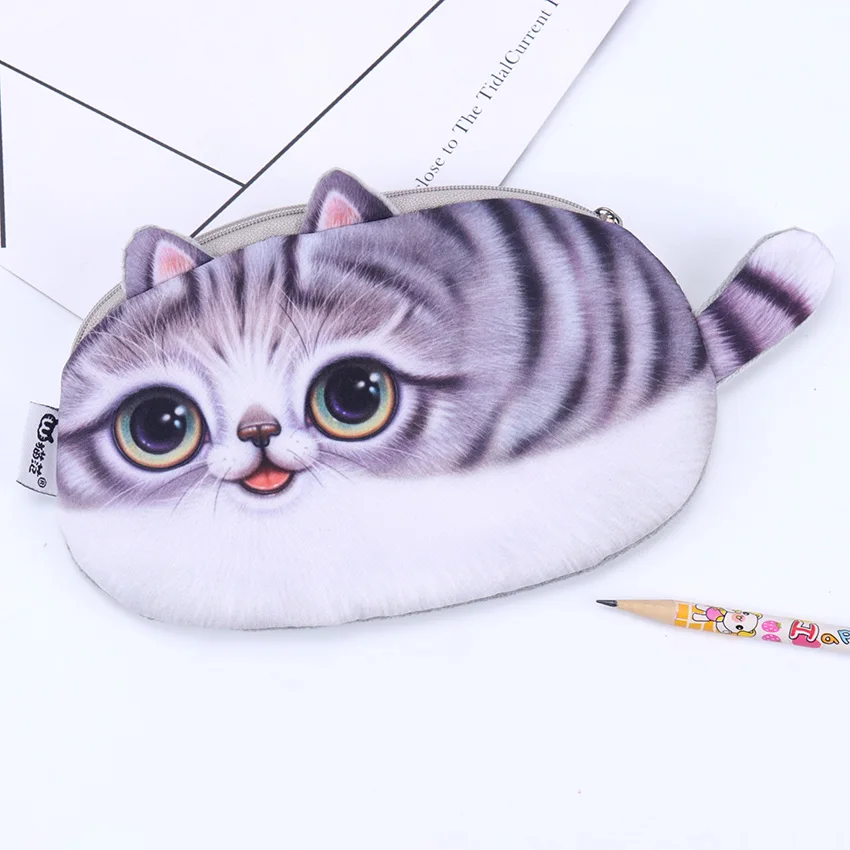 Gray cat 1 шт. Милая многофункциональная 3D Сумка-карандаш для кошек плюшевый пенал с мультяшным рисунком Детский кошелек канцелярский подарок, школьные принадлежности - Цвет: Gray cat