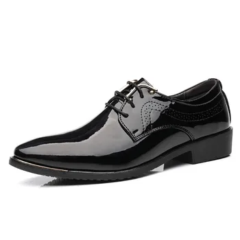 

2019 New Men wedding Dress Business leather slip on Shoes Black Brown Men Formal Shoes Pointed Toe Patent Leather Oxford 38-44