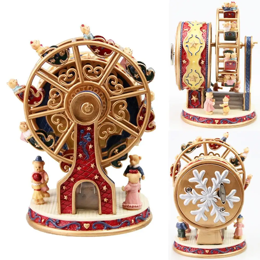 

Music Box Christmas Gift Ornaments Rotating Ferris Wheel Resin Rotating Music Box Bear Music Box Christmas Gift Decoration