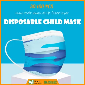 

Children's 30-100PCS Wegwerp Ear Loop Mond Masker mascarilla Breathable Disposable Non-reusable Printed Earloop Mouth Mask