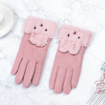 

Winter Gloves Women Touch Screen Cycling Warm Outdoor Gloves Ladies Rabbit Pattern Full finger Suede Fabric Winter Gloves Lady
