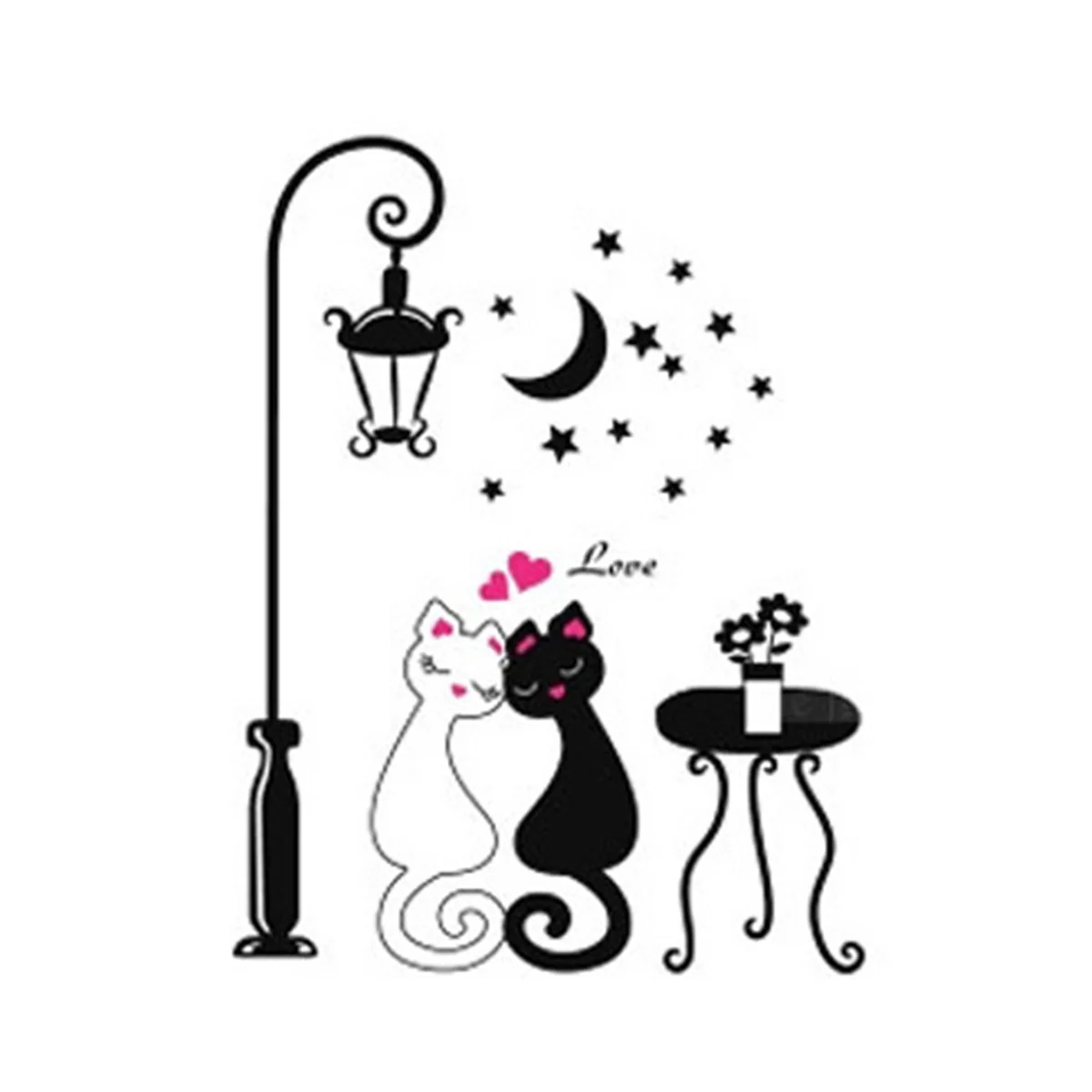 Love Cats Under the Streetlight Wall Sticker Removable DIY Murals Art Home Decor | Дом и сад