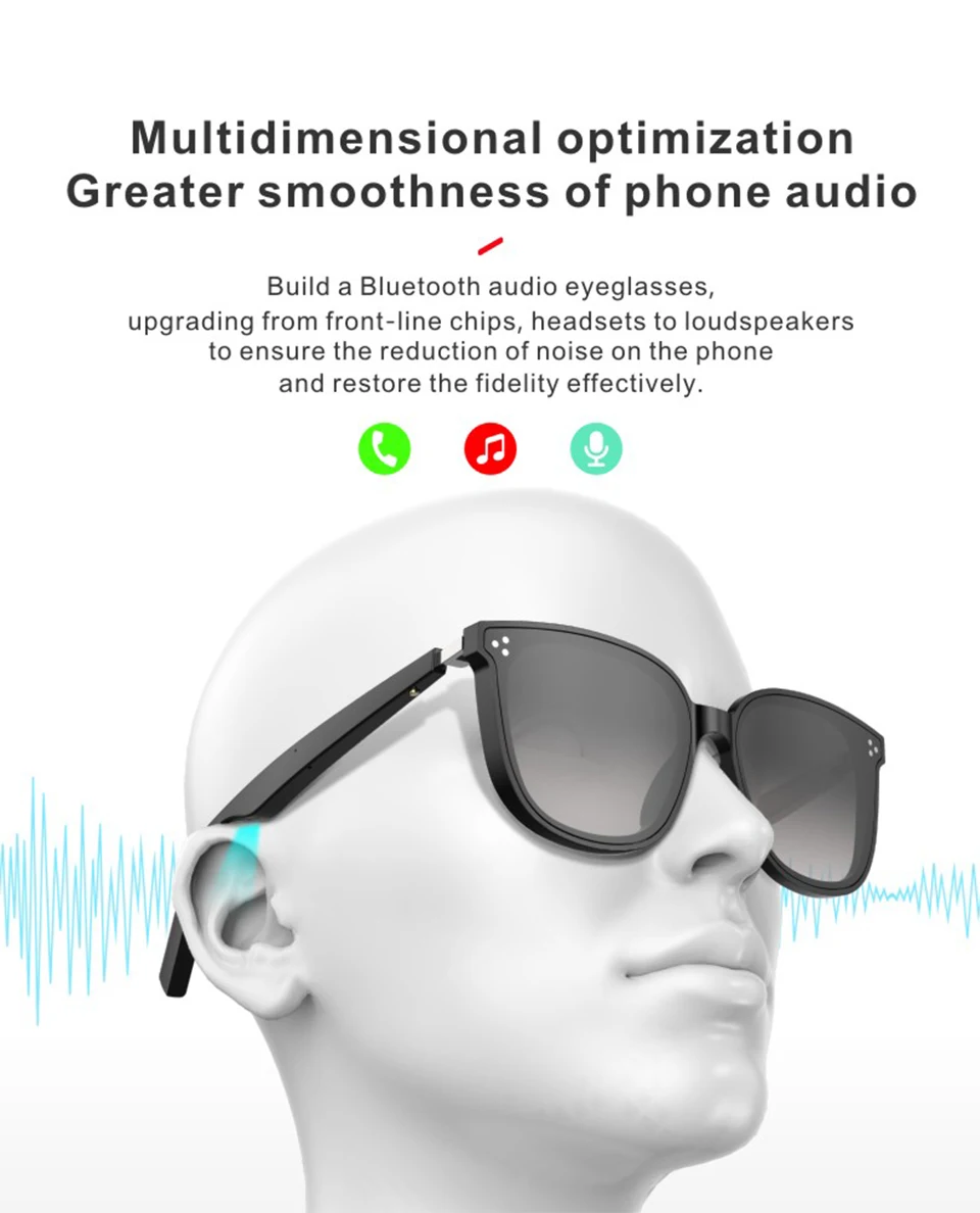 Waterproof Bluetooth Smart Sunglasses BT5.0 Headphones Glasses Call Music Anti-blue Light Glasses Compatible With IOS Android
