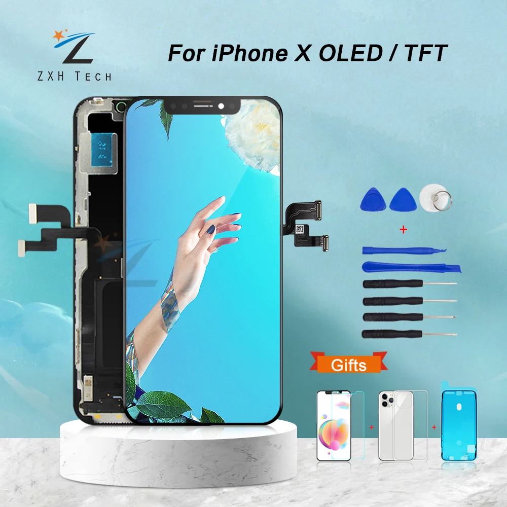 Высокое качество для iPhone X OLED 100% тест с 3D сенсором класса AAA TFT дисплей Замена в