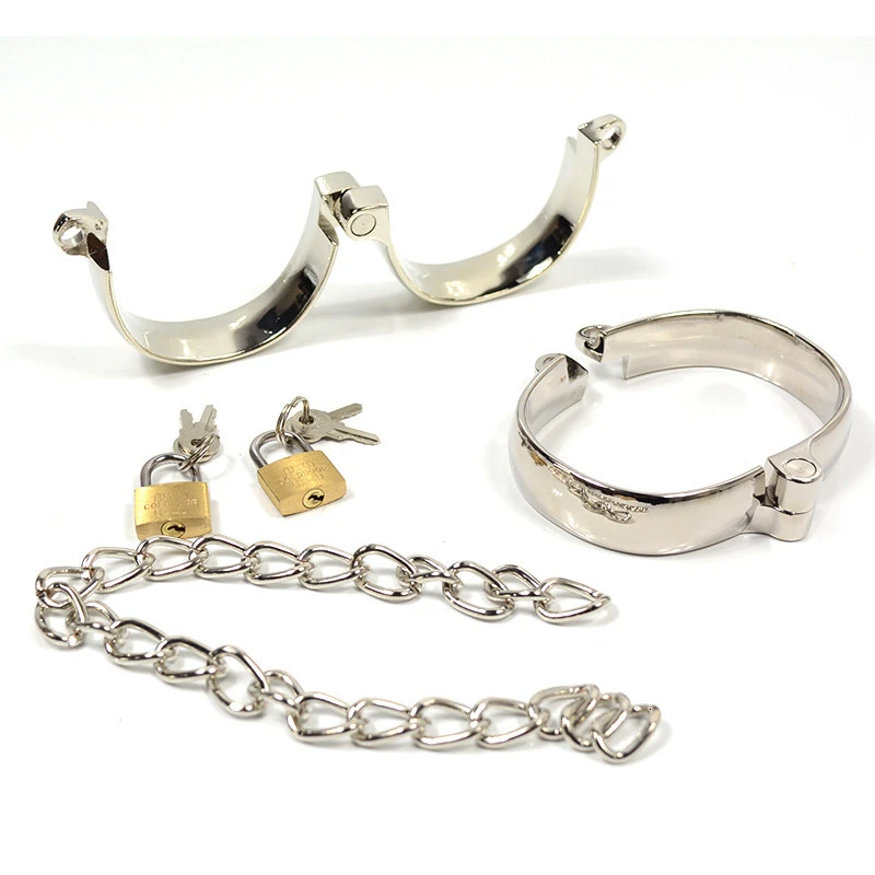 1 Pair Stainless Steel Female Male Handcuff Metal Ankle Cuffs Wrist Cuff For Couple bdsm Bondage Restraints Adult Game Sex Toys4