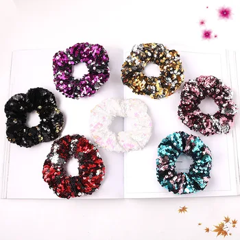 

Hot sale Fish Scale Sequins Scrunchie Women Big Wide Elastic Hair Bands for Girls Trendy Scrunchie Hair Accessories New arrival