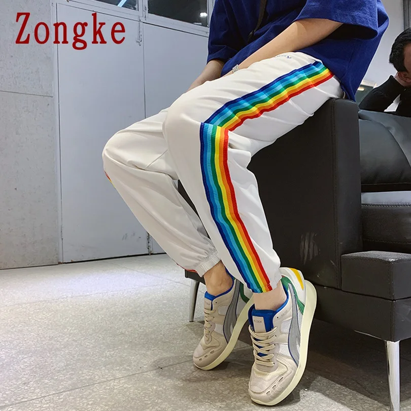 Zongke укороченные цветные полосатые брюки мужские уличные спортивные брюки мужские тренировочные брюки в стиле хип-хоп XXL Осень