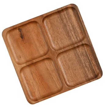 

1 Pc Eco-friendly Serving Tray Divided Plate Wood Snack Divider (Light Brown)