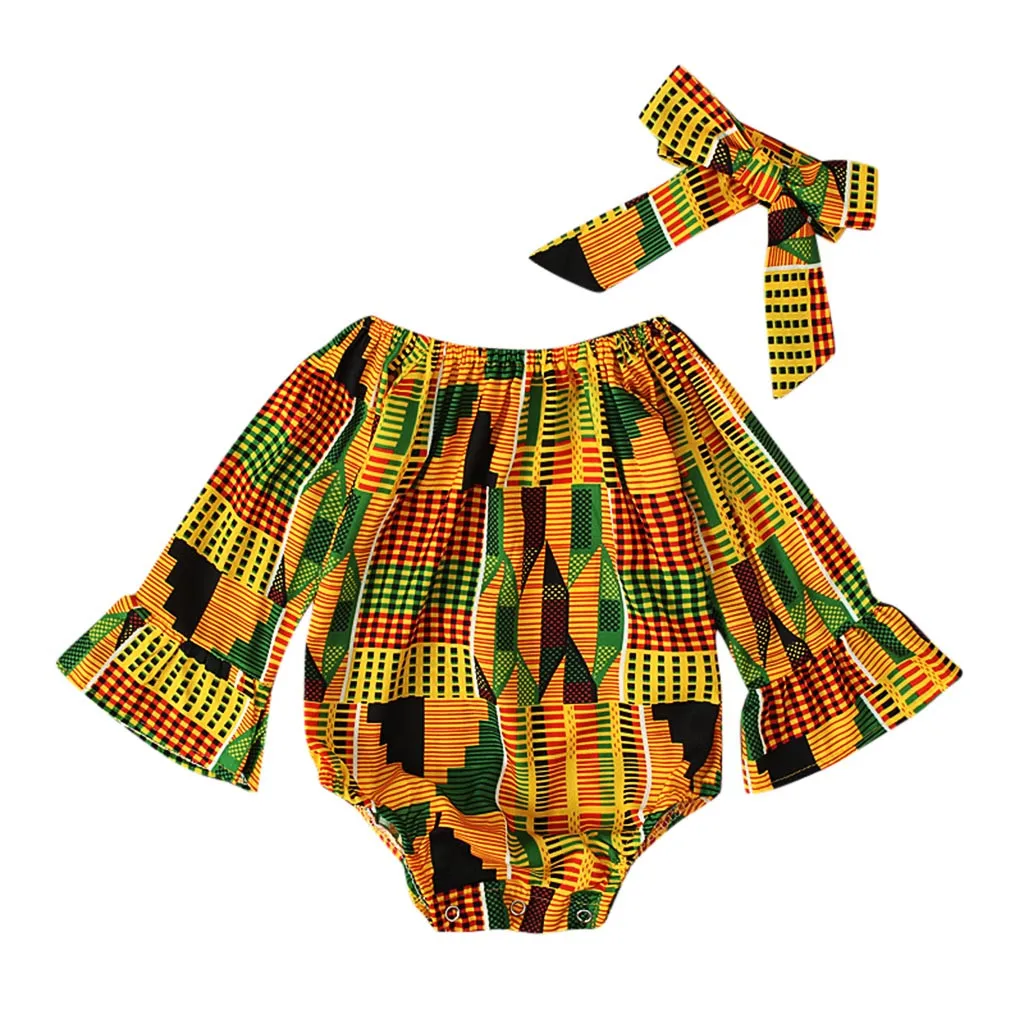 Комбинезон с длинными рукавами и принтом в африканском стиле для маленьких девочек; боди для волос; Одежда для девочек; детская одежда; Одежда для девочек