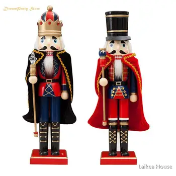 

38CM Wooden Nutcracker Soldiers Doll Ornament Soldier With Cloak Shape Puppet Decoration Home Office Decor For Children Gift