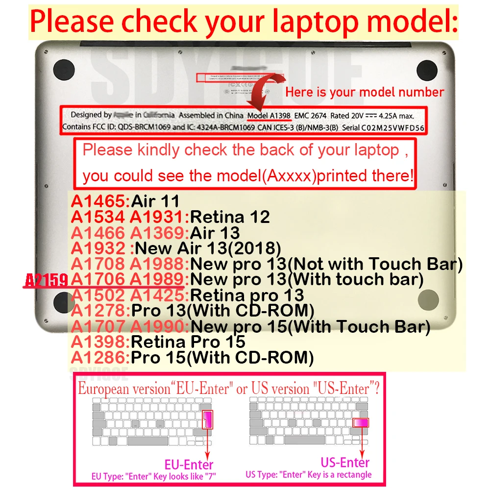 Spanish EU-Enter EU-Key Keyboard Cover Protector for Macbook Pro 13Air 11 12 15 touch bar A1706/A1466/A1707/A1990/A2159/A1932