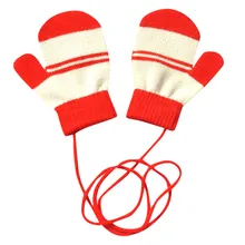 Детские зимние теплые Разноцветные полосатые вязаные милые с веревочкой перчатки женские зимние перчатки женские Дамские хлопковые перчатки для девочек