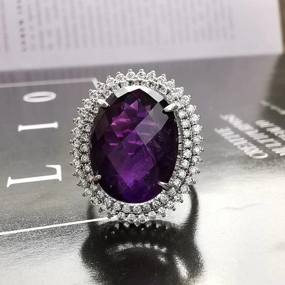 

MH jewelry Natural Amethyst Gemstone Fashion stout Ring for Women Real 925 Sterling Silver Fine Jewelry best for Christmas gift