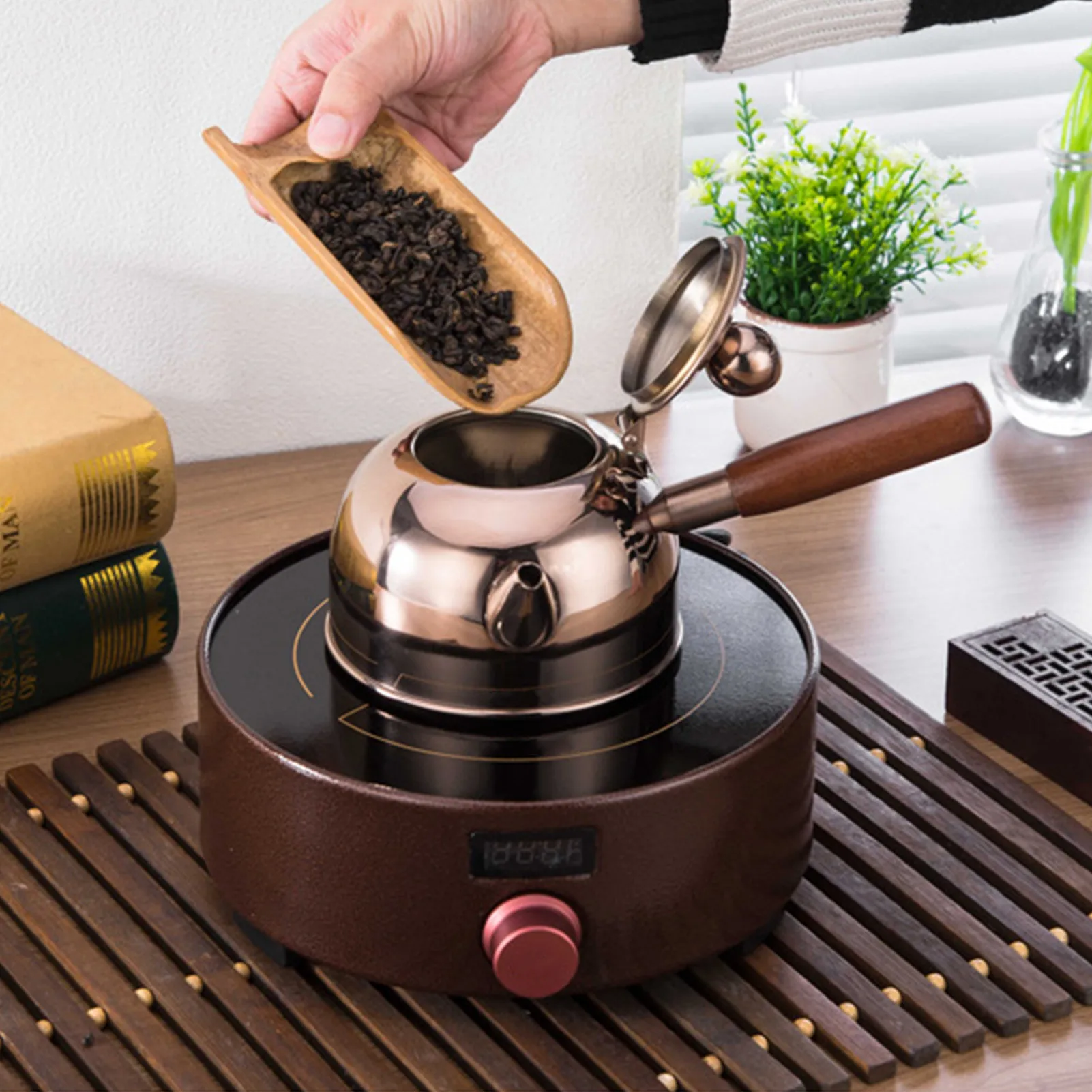 Tea Kettle Stainless Steel Wooden Handle Tea Pot Boiling Water Bottle Coffee Kitchen Stovetop Induction Drinkware Gas Stove Tea Kettle