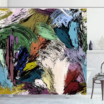 

Shower Curtain Set with Hooks 60x72 Stripes Abstract Paint Artwork Purple Mixed Black Orange Creative Strokes Stroke Design