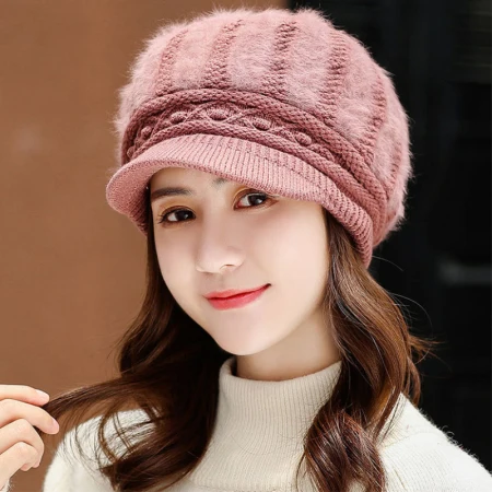 Fresh Pink HT2691 береты шапка из кроличьего меха Женская Толстая теплая зимняя шапка женские береты Женская ветрозащитная кепка газетчика шапки-береты для женщин - Цвет: Fresh Pink