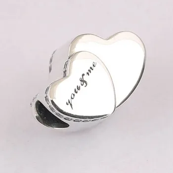 

Authentic S925 Bead DIY Jewelry Two Hearts Charm fit Lady Bracelet Bangle Gift Clear CZ