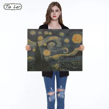 

Impressionist Masterpiece Painting Starry Sky Poster Paper Adornment Wall Sticker Paper Craft