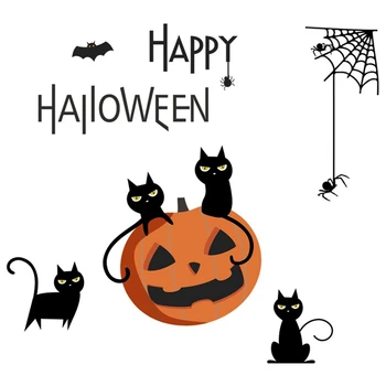 

DIY Halloween Wall Stickers Black Cat Spiders Pumpkin Lantern Cat Wall Decals Removable Window Stickers Halloween Decoration