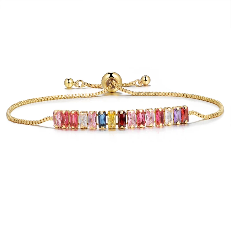 

Zircons Adjustable Bracelet Bangle for Women Captivate Bar Slider Brilliant CZ Rose Gold Silver Jewelry Pulseira Feminia