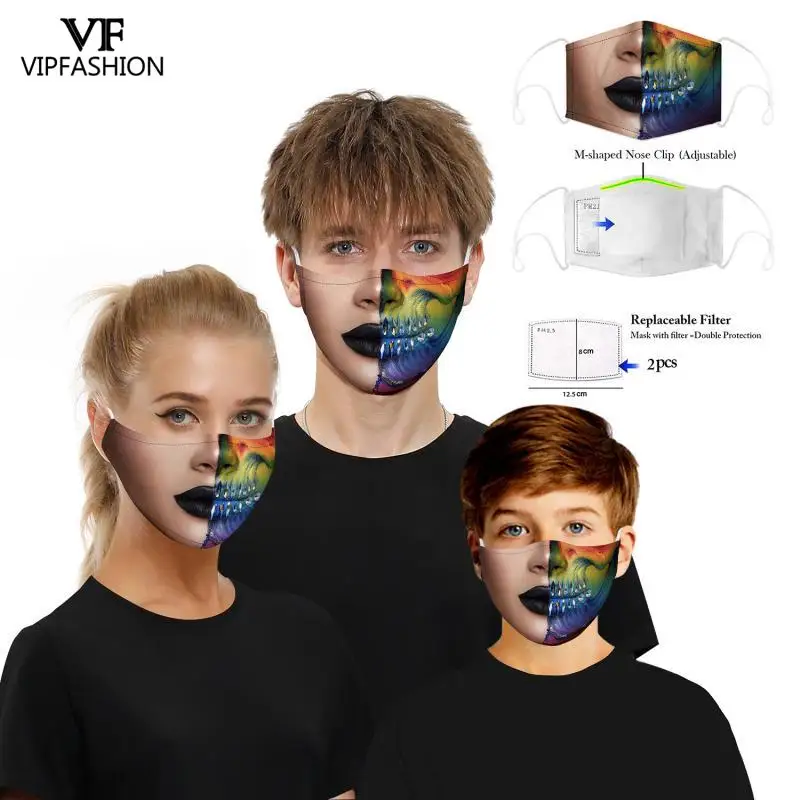 VIP Мода моющиеся рот маски 3D Забавный Череп гримаса печать многоразовая для